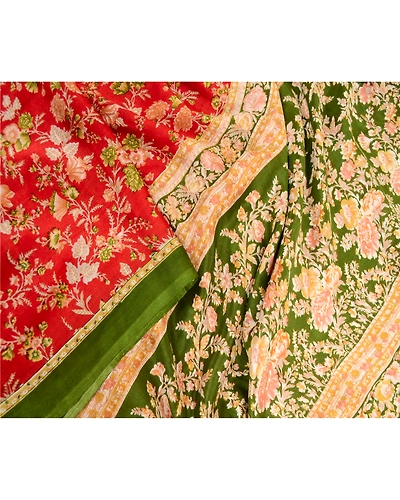 Sanskriti Vintage Sarees From India Red Pure Silk Printed Sari Soft Craft Fabric, PR-63572-Red-Pure Silk-1