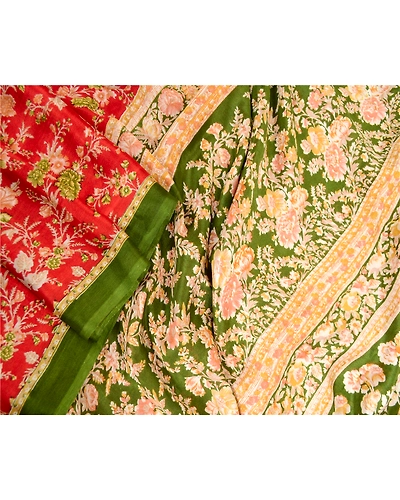 Sanskriti Vintage Sarees From India Red Pure Silk Printed Sari Soft Craft Fabric, PR-63572-Red-Pure Silk-2