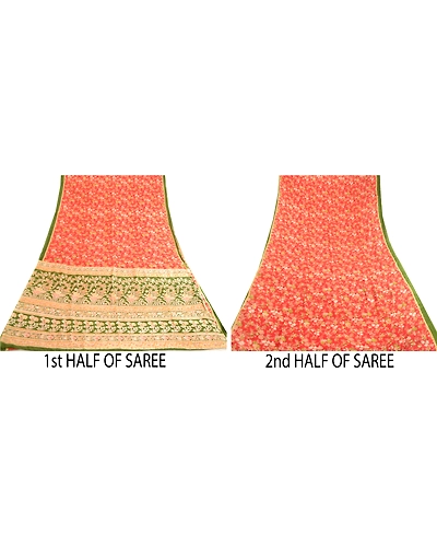 Sanskriti Vintage Sarees From India Red Pure Silk Printed Sari Soft Craft Fabric, PR-63572-Red-Pure Silk-4