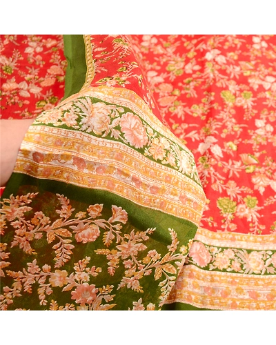 Sanskriti Vintage Sarees From India Red Pure Silk Printed Sari Soft Craft Fabric, PR-63572-Red-Pure Silk-5