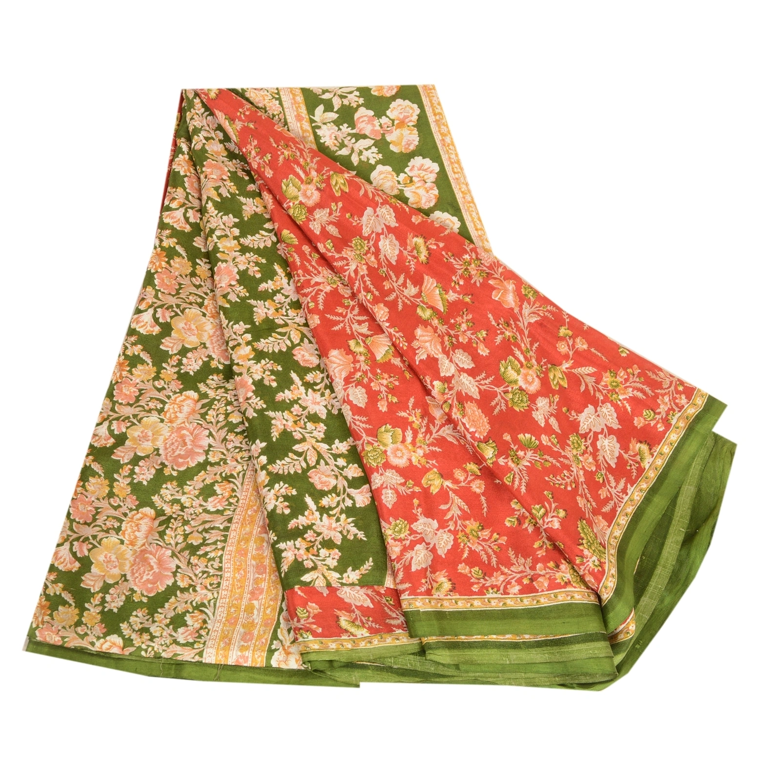 Sanskriti Vintage Sarees From India Red Pure Silk Printed Sari Soft Craft Fabric, PR-63572-Red-Pure Silk-6