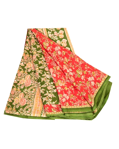 Sanskriti Vintage Sarees From India Red Pure Silk Printed Sari Soft Craft Fabric, PR-63572-Red-Pure Silk-6