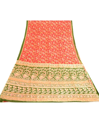 Sanskriti Vintage Sarees From India Red Pure Silk Printed Sari Soft Craft Fabric, PR-63572-Red-Pure Silk-7