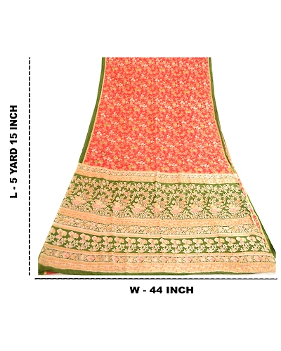 Sanskriti Vintage Sarees From India Red Pure Silk Printed Sari Soft Craft Fabric, PR-63572-Red-Pure Silk-8