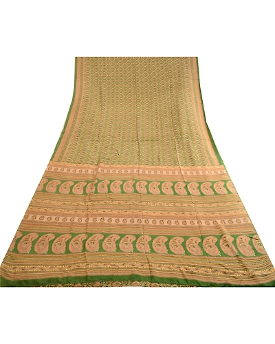 Sanskriti Vintage Sarees Indian Green Pure Silk Printed Sari Soft Craft Fabric, PR-63577-Green-Pure Silk-7
