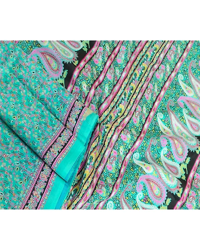 Sanskriti Vintage Sarees Sea-Green Pure Silk Printed Sari Soft 5Yd Craft Fabric, PR-63578-Sea-Green-Pure Silk-2