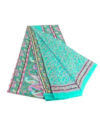 Sanskriti Vintage Sarees Sea-Green Pure Silk Printed Sari Soft 5Yd Craft Fabric, PR-63578-Sea-Green-Pure Silk-6