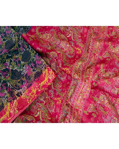 Sanskriti Vintage Sarees Blue Indian Pure Silk Printed Sari Floral Craft Fabric, PR-63579-Blue-Pure Silk-2