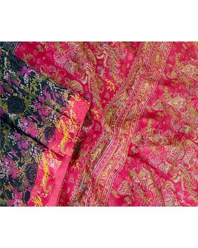 Sanskriti Vintage Sarees Blue Indian Pure Silk Printed Sari Floral Craft Fabric, PR-63579-Blue-Pure Silk-3