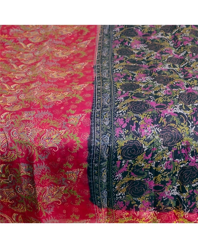 Sanskriti Vintage Sarees Blue Indian Pure Silk Printed Sari Floral Craft Fabric, PR-63579-Blue-Pure Silk-4