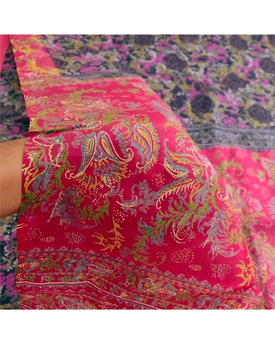 Sanskriti Vintage Sarees Blue Indian Pure Silk Printed Sari Floral Craft Fabric, PR-63579-Blue-Pure Silk-6