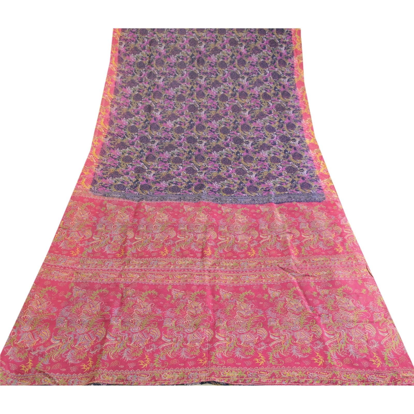 Sanskriti Vintage Sarees Blue Indian Pure Silk Printed Sari Floral Craft Fabric, PR-63579-Blue-Pure Silk-8