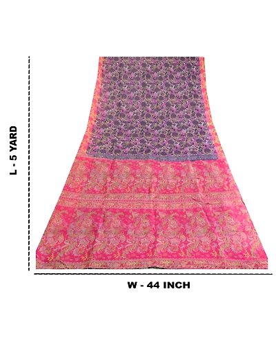 Sanskriti Vintage Sarees Blue Indian Pure Silk Printed Sari Floral Craft Fabric, PR-63579-Blue-Pure Silk-9
