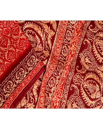 Sanskriti Vintage Sarees Indian Red 100% Pure Silk Printed Sari 5Yd Craft Fabric, PR-63589-Red-Pure Silk-1