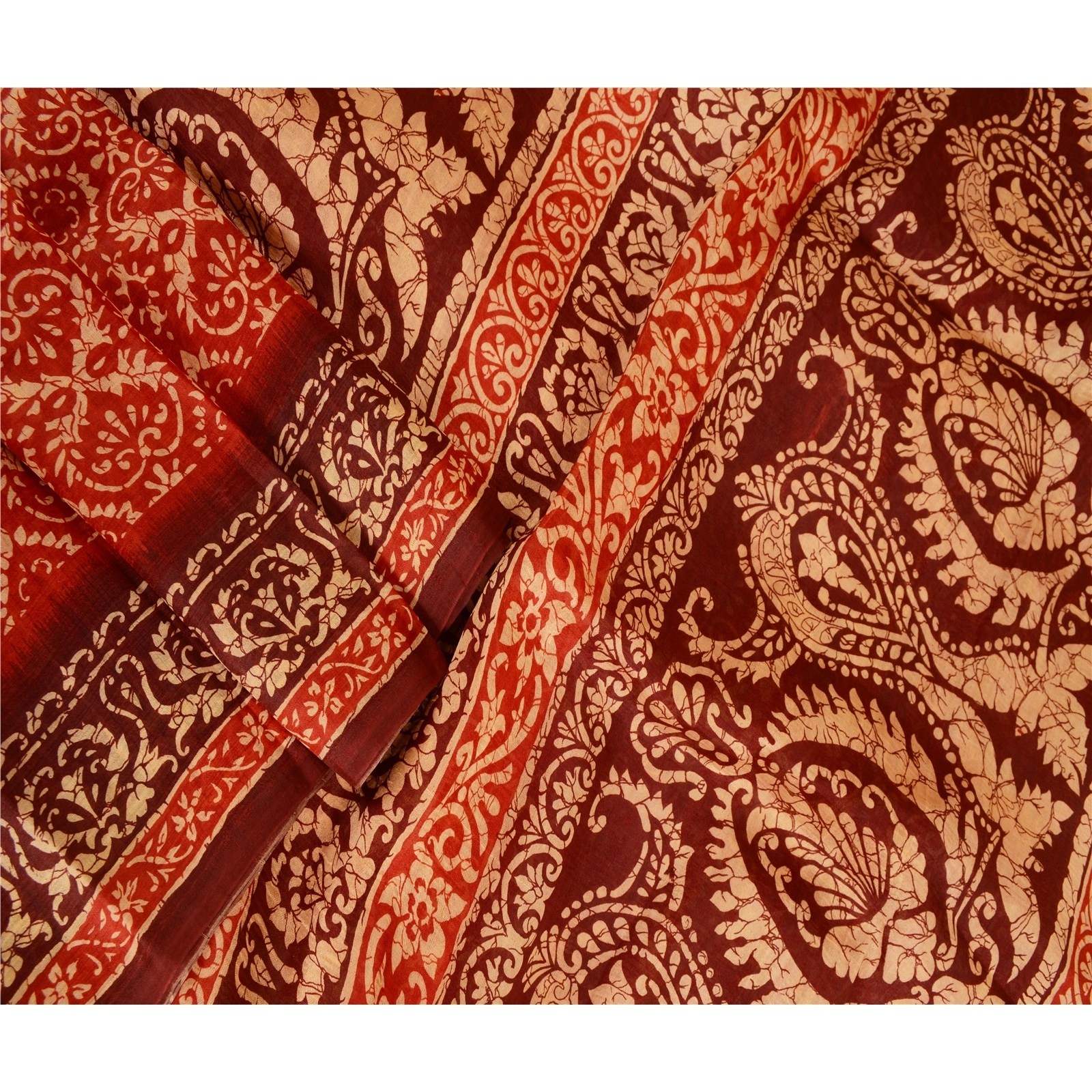 Sanskriti Vintage Sarees Indian Red 100% Pure Silk Printed Sari 5Yd Craft Fabric, PR-63589-Red-Pure Silk-2