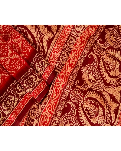 Sanskriti Vintage Sarees Indian Red 100% Pure Silk Printed Sari 5Yd Craft Fabric, PR-63589-Red-Pure Silk-2