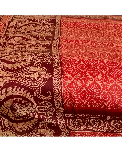 Sanskriti Vintage Sarees Indian Red 100% Pure Silk Printed Sari 5Yd Craft Fabric, PR-63589-Red-Pure Silk-3