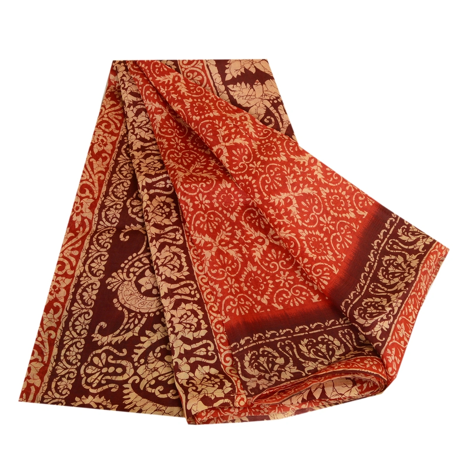 Sanskriti Vintage Sarees Indian Red 100% Pure Silk Printed Sari 5Yd Craft Fabric, PR-63589-Red-Pure Silk-6