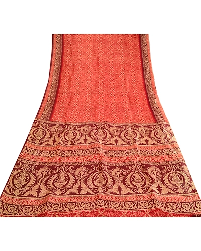 Sanskriti Vintage Sarees Indian Red 100% Pure Silk Printed Sari 5Yd Craft Fabric, PR-63589-Red-Pure Silk-7