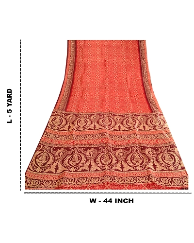 Sanskriti Vintage Sarees Indian Red 100% Pure Silk Printed Sari 5Yd Craft Fabric, PR-63589-Red-Pure Silk-8
