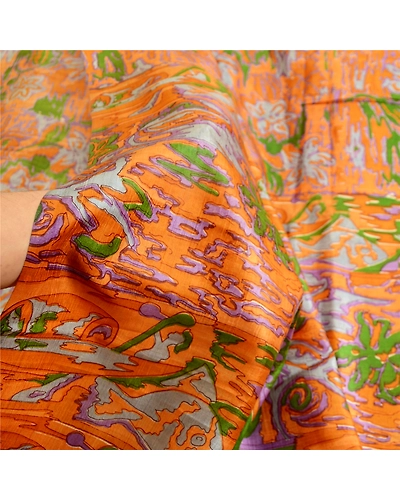 Sanskriti Vintage Sarees Saffron Indian Printed Pure Silk Sari Soft Craft Fabric, PR-63594-Saffron-Pure Silk-5