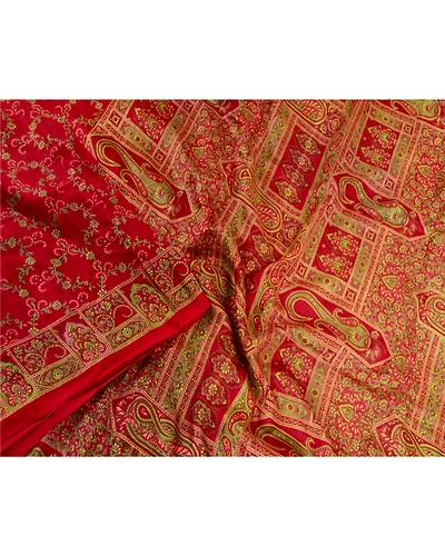 Sanskriti Vintage Sarees Dark Red Pure Silk Printed Sari Floral 5Yd Craft Fabric, PR-63599-Dark Red-Pure Silk-1