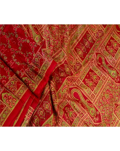 Sanskriti Vintage Sarees Dark Red Pure Silk Printed Sari Floral 5Yd Craft Fabric, PR-63599-Dark Red-Pure Silk-2