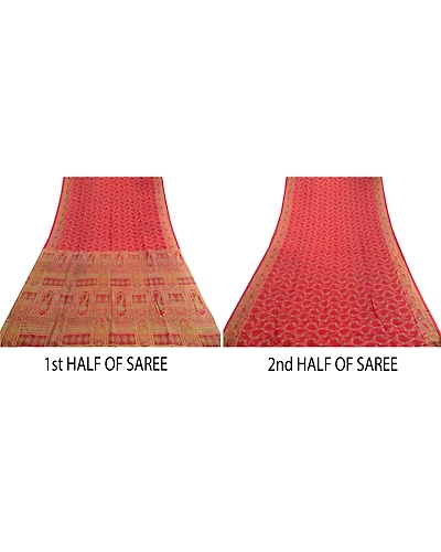 Sanskriti Vintage Sarees Dark Red Pure Silk Printed Sari Floral 5Yd Craft Fabric, PR-63599-Dark Red-Pure Silk-4