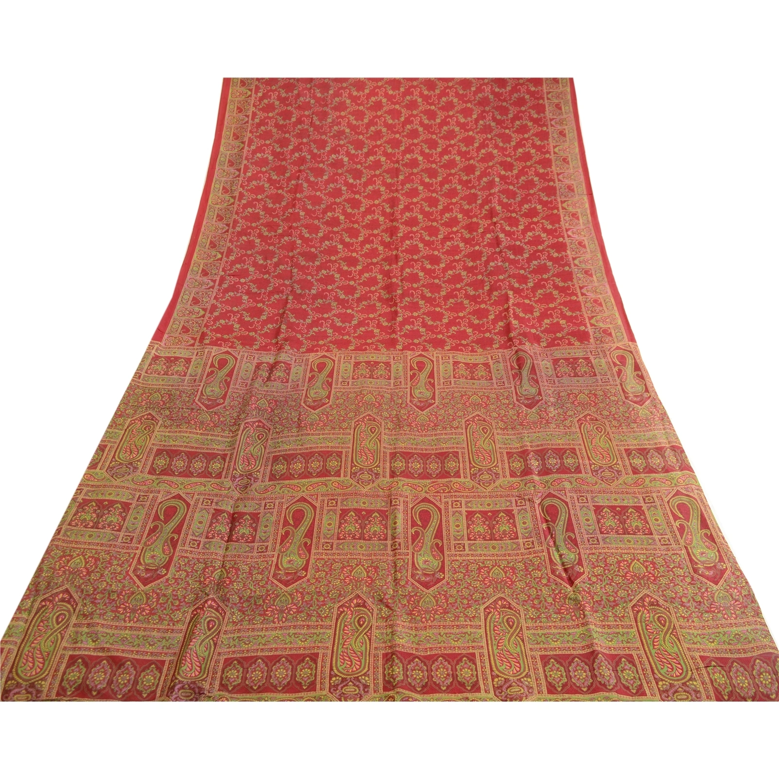 Sanskriti Vintage Sarees Dark Red Pure Silk Printed Sari Floral 5Yd Craft Fabric, PR-63599-Dark Red-Pure Silk-7