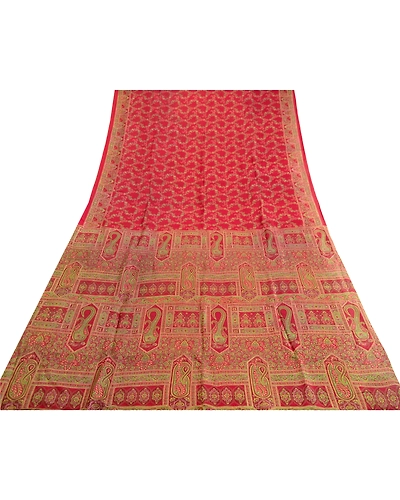 Sanskriti Vintage Sarees Dark Red Pure Silk Printed Sari Floral 5Yd Craft Fabric, PR-63599-Dark Red-Pure Silk-7