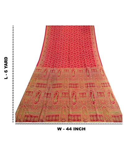 Sanskriti Vintage Sarees Dark Red Pure Silk Printed Sari Floral 5Yd Craft Fabric, PR-63599-Dark Red-Pure Silk-8