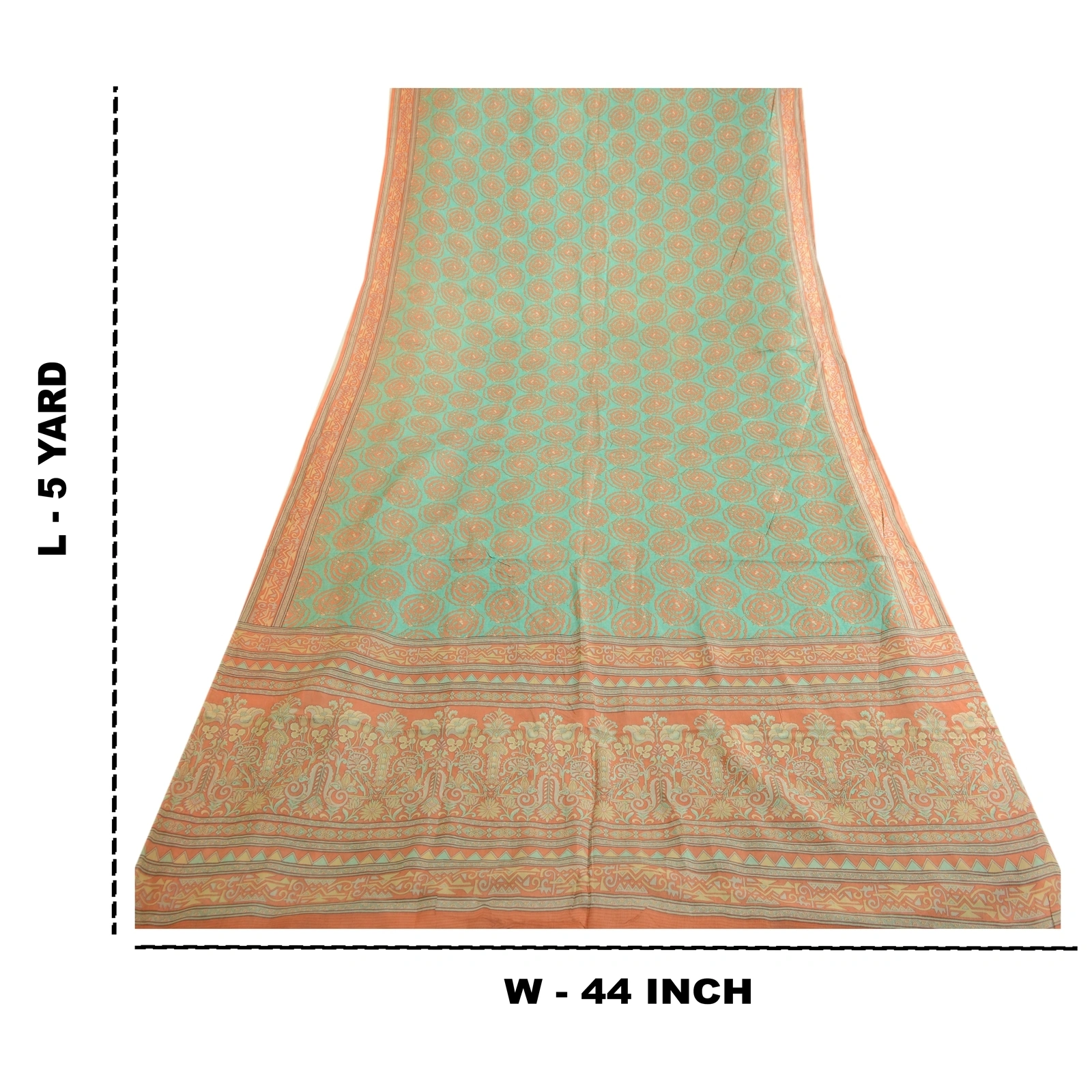 Sanskriti Vintage Sarees Indian Green Pure Silk Printed Sari Floral Craft Fabric, PR-63610-Green-Pure Silk-8