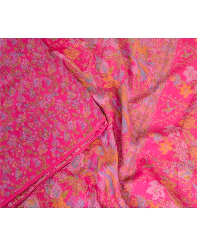 Sanskriti Vintage Sarees Pink Indian Printed Pure Silk Sari Floral Craft Fabric, PR-63623-Pink-Pure Silk-2