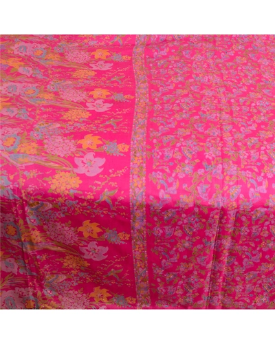 Sanskriti Vintage Sarees Pink Indian Printed Pure Silk Sari Floral Craft Fabric, PR-63623-Pink-Pure Silk-3