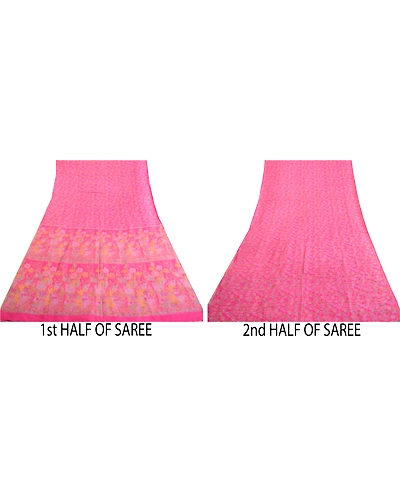 Sanskriti Vintage Sarees Pink Indian Printed Pure Silk Sari Floral Craft Fabric, PR-63623-Pink-Pure Silk-4