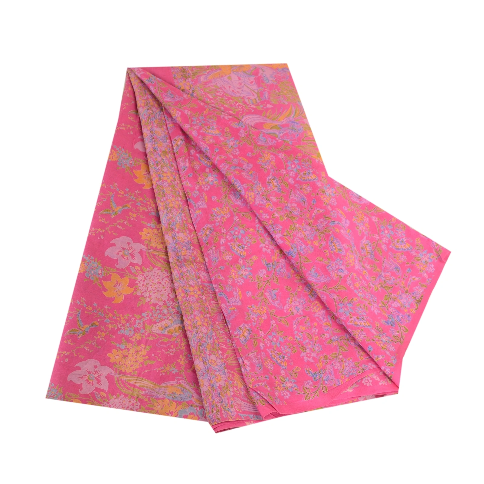 Sanskriti Vintage Sarees Pink Indian Printed Pure Silk Sari Floral Craft Fabric, PR-63623-Pink-Pure Silk-6