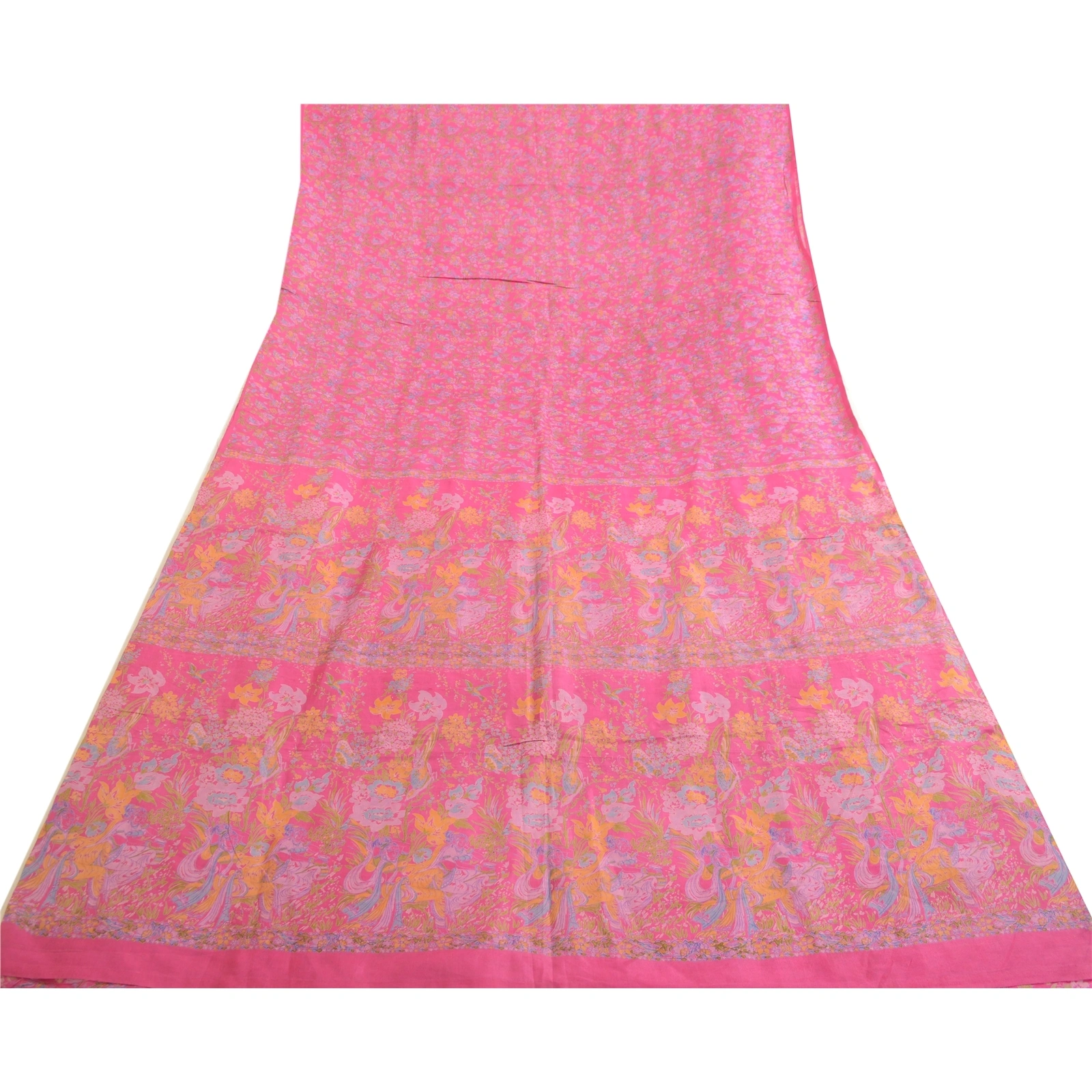 Sanskriti Vintage Sarees Pink Indian Printed Pure Silk Sari Floral Craft Fabric, PR-63623-Pink-Pure Silk-7