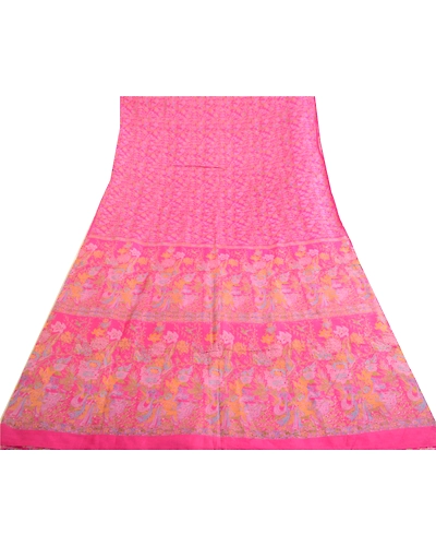 Sanskriti Vintage Sarees Pink Indian Printed Pure Silk Sari Floral Craft Fabric, PR-63623-Pink-Pure Silk-7