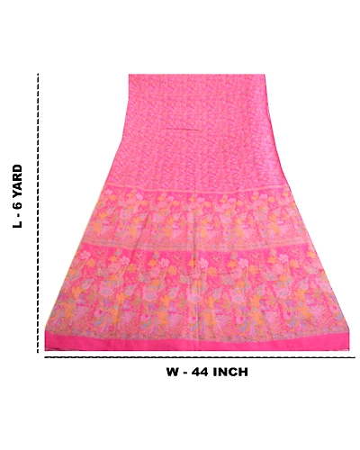 Sanskriti Vintage Sarees Pink Indian Printed Pure Silk Sari Floral Craft Fabric, PR-63623-Pink-Pure Silk-8