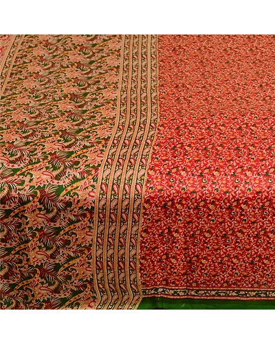 Sanskriti Vintage Sarees Red Indian Printed Pure Silk Sari 5Yd Soft Craft Fabric, PR-63627-Red-Pure Silk-3