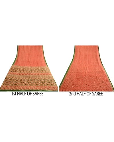 Sanskriti Vintage Sarees Red Indian Printed Pure Silk Sari 5Yd Soft Craft Fabric, PR-63627-Red-Pure Silk-4
