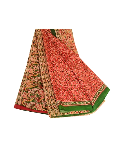 Sanskriti Vintage Sarees Red Indian Printed Pure Silk Sari 5Yd Soft Craft Fabric, PR-63627-Red-Pure Silk-6