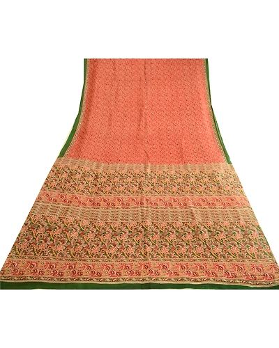 Sanskriti Vintage Sarees Red Indian Printed Pure Silk Sari 5Yd Soft Craft Fabric, PR-63627-Red-Pure Silk-7