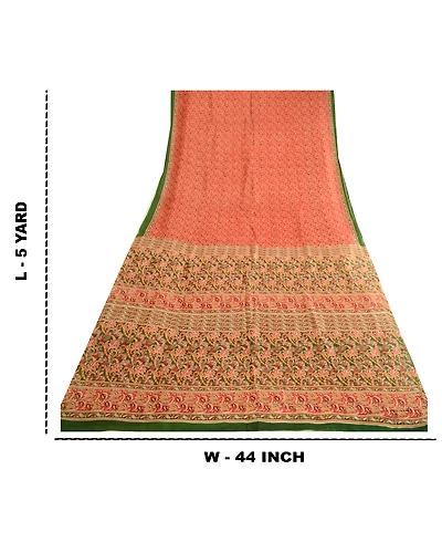 Sanskriti Vintage Sarees Red Indian Printed Pure Silk Sari 5Yd Soft Craft Fabric, PR-63627-Red-Pure Silk-8