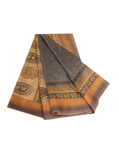 Sanskriti Vintage Sarees Gray Pure Silk Printed Woven Sari Floral Craft Fabric, PR-63631-Gray-Pure Silk-6