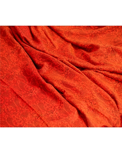 Sanskriti Vintage Sarees Saffron 100% Pure Silk Printed Sari 5Yd Craft Fabric, PR-63648-Saffron-Pure Silk-6