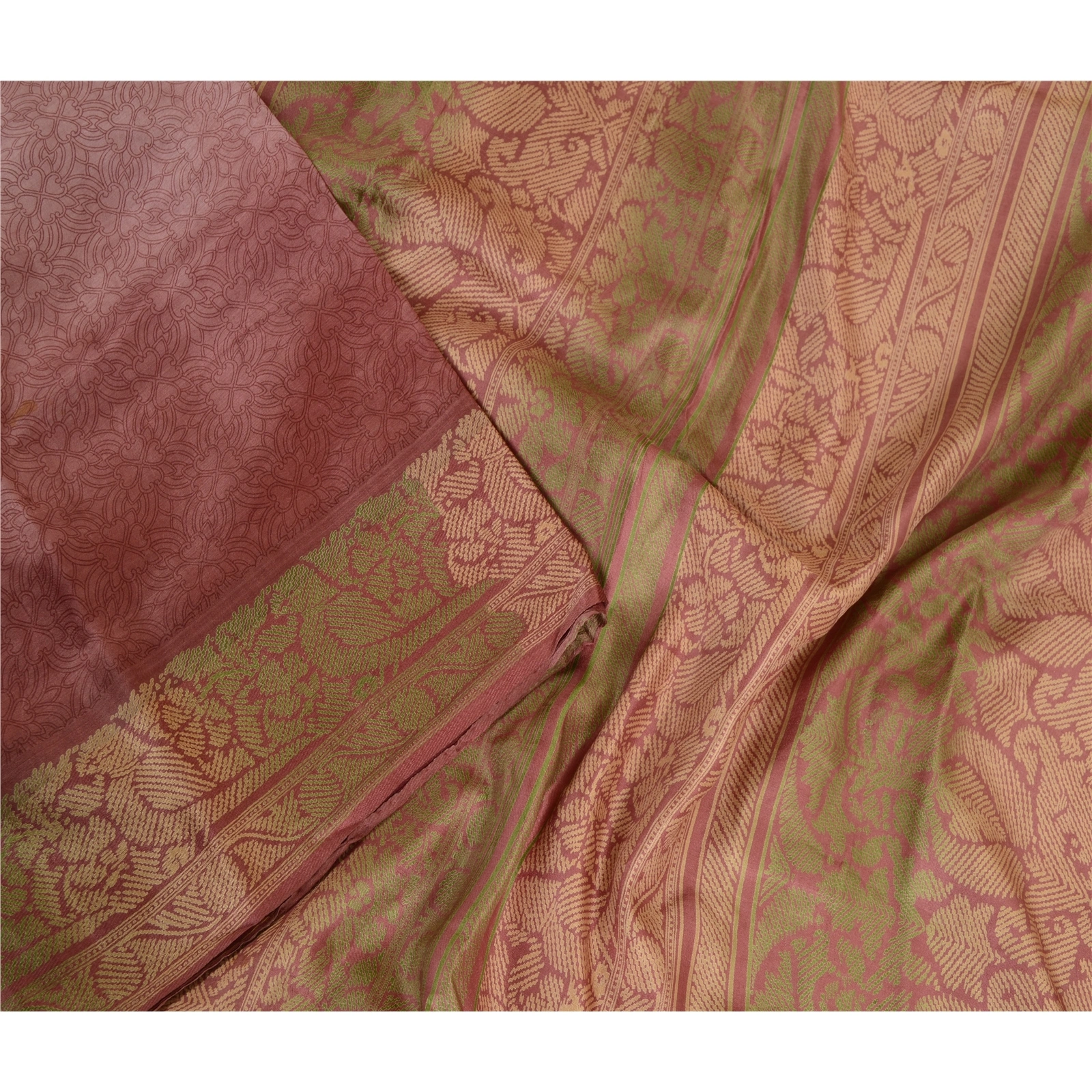 Sanskriti Vintage Sarees From Indian Mauve Printed Pure Silk Sari Craft Fabric, PR-63652-Mauve-Pure Silk-1