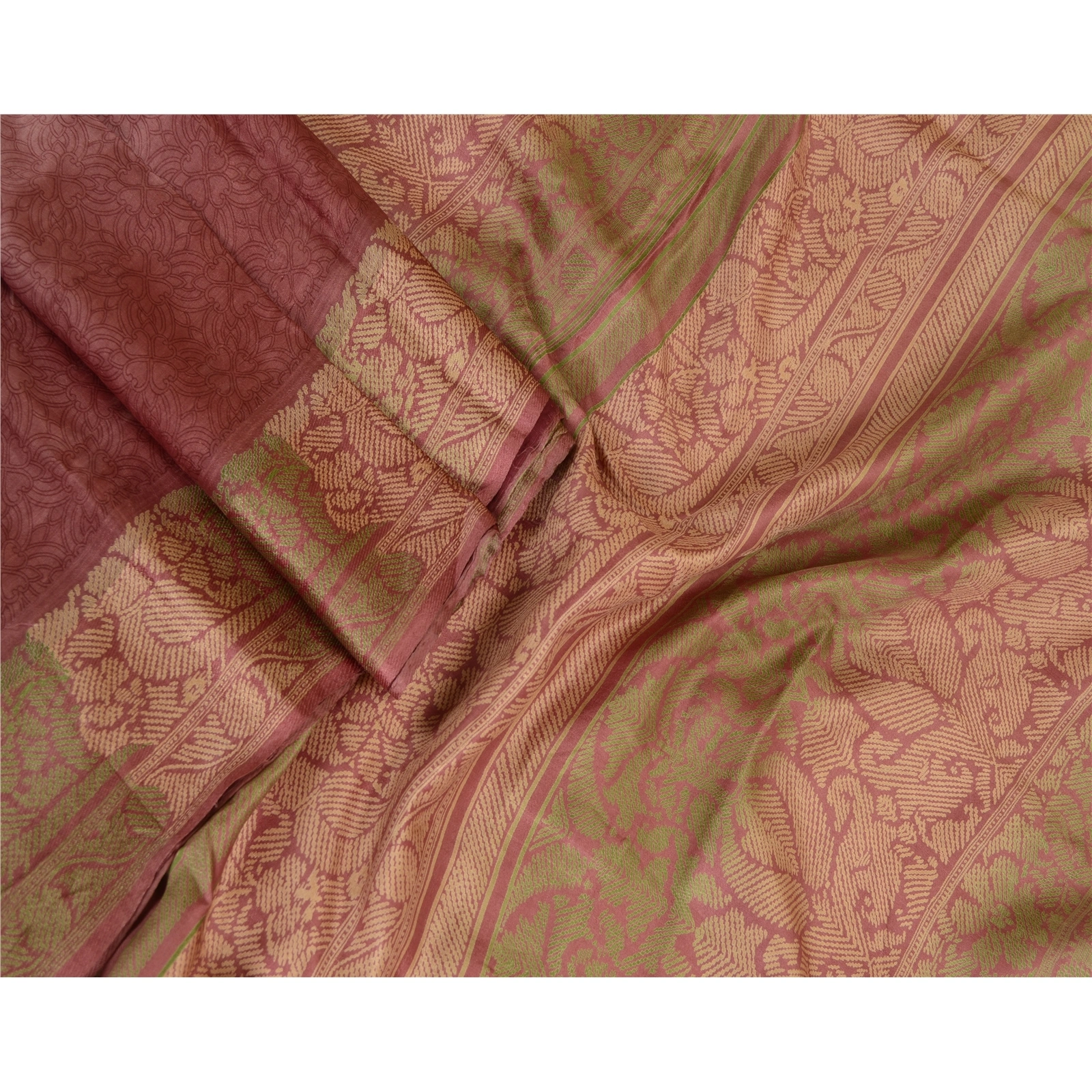 Sanskriti Vintage Sarees From Indian Mauve Printed Pure Silk Sari Craft Fabric, PR-63652-Mauve-Pure Silk-2