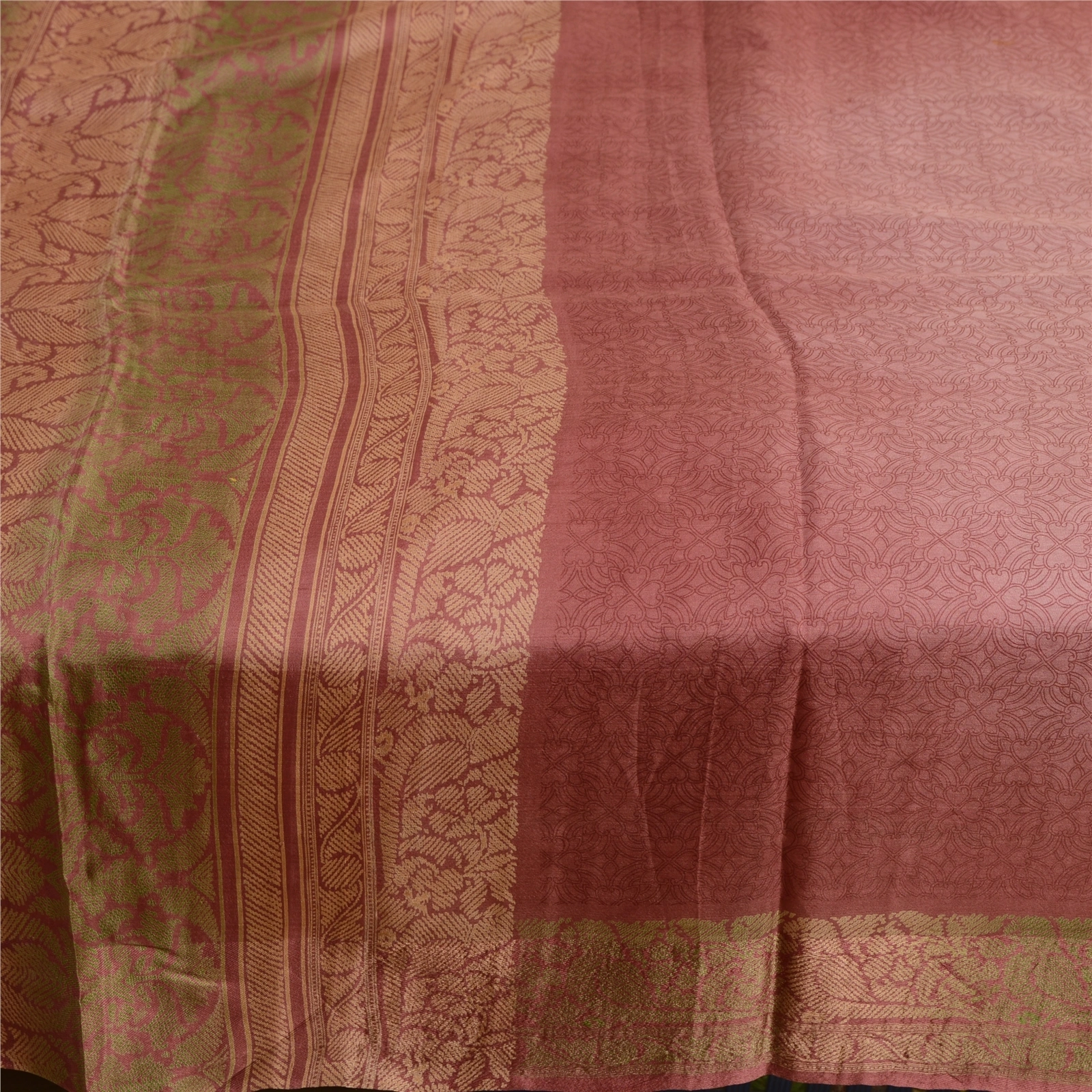 Sanskriti Vintage Sarees From Indian Mauve Printed Pure Silk Sari Craft Fabric, PR-63652-Mauve-Pure Silk-3