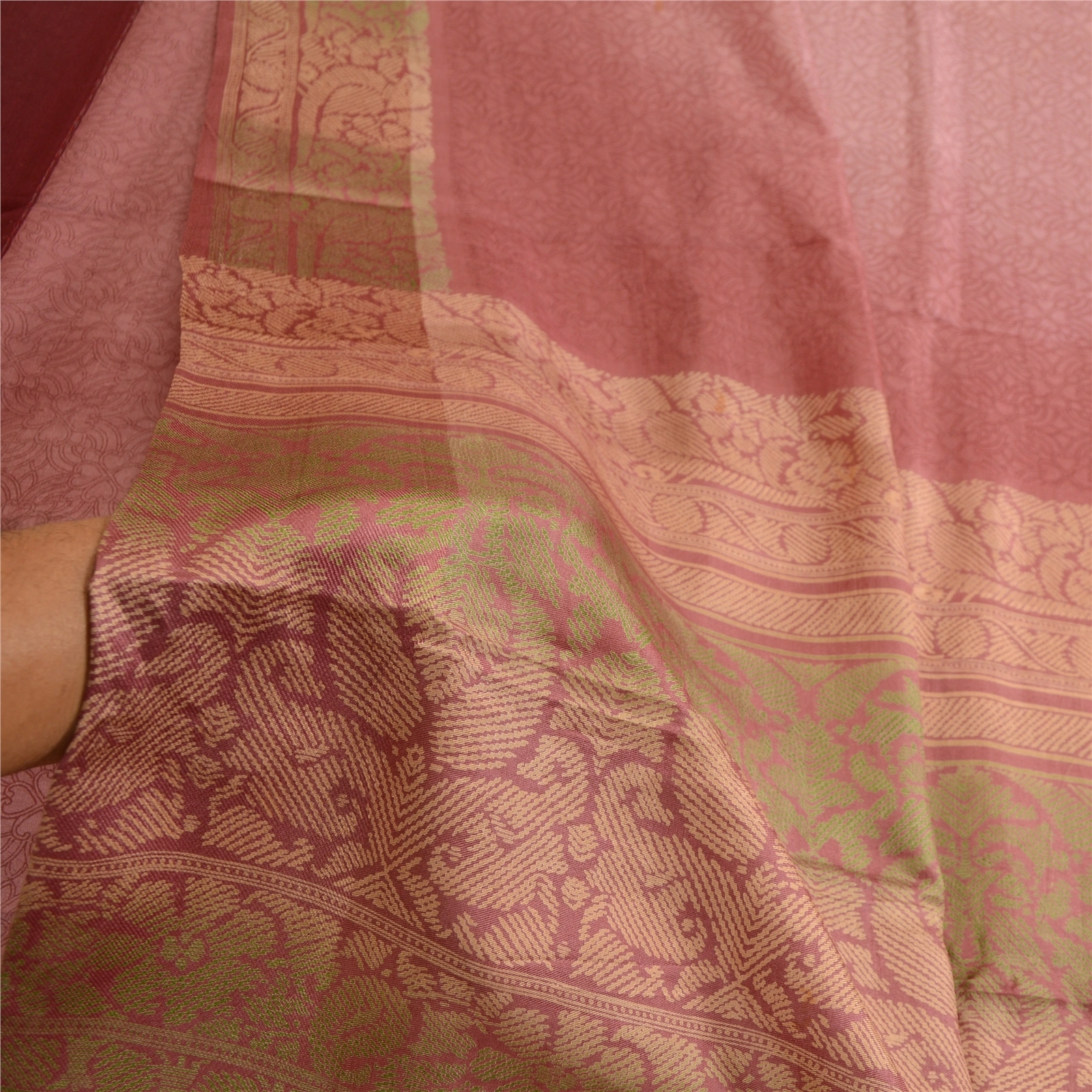 Sanskriti Vintage Sarees From Indian Mauve Printed Pure Silk Sari Craft Fabric, PR-63652-Mauve-Pure Silk-5